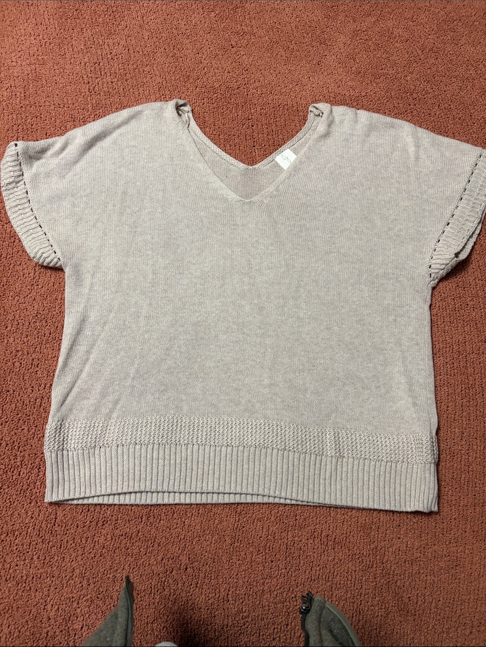 Joie Short-Sleeve V-Neck Sweater in Light Taupe